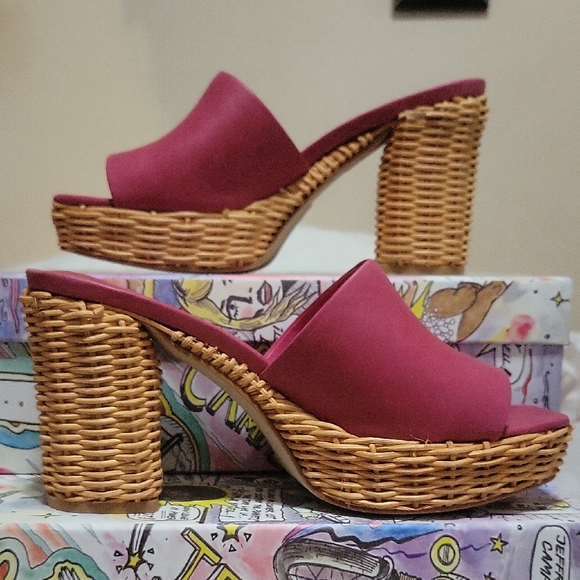 Jeffrey Campbell Magda Fuchsia Woven Heel Mules Leather Boho